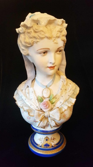 Fantastic early SIGNED antique porcelain / Parian lady bust sculpture