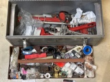 Tool box of plumbing tools and hardware