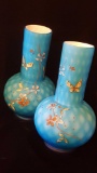 Matched pair of Victorian enameled butterfly glass vases