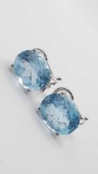 14k white gold and blue topaz omega pierced earrings