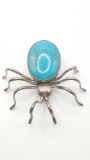 Signed American Indian sterling & turquoise spider pin by G. Yazzie