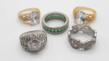 5 Sterling and fashion crystal rings