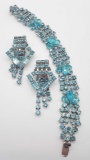 1950s vintage blue KRAMER rhinestone bracelet and earrings