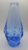 Signed Czech art glass blue vase