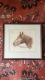 Incredible vintage portrait etching of a horse, artist signed