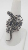 Sterling & marcasite lizard wide band ring