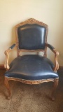 French style chair, carved, faux black leather