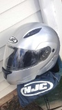 New HJC motorcycle silver tone helmet and pouch