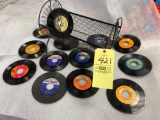 1960's 45 RPM records & metal record holder.