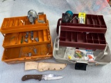 (2) Tackle boxes, Platinum 33 & unmarked reels, stainless Japan knife, lures.