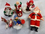 (4) Annalee Christmas figures, (2) vintage Santas, Japan plastic face Santa