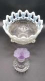 Vintage opal glass bowl & floral perfume bottle