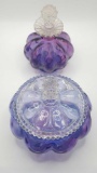 Vintage blue / purple glass perfume bottle and trinket box