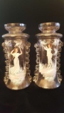 Antique enameled glass vases, pair, 19th century