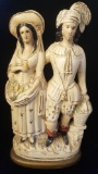 Unusual 19th century antique carved wooden couple, like Staffordshire