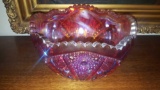 Vintage pink flashed carnival glass bowl