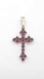 Sweet little genuine garnet & sterling cross pendant