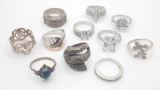 11 vintage sterling silver jeweled rings
