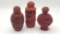 3 Chinese snuff bottles, red