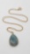 Genuine, large raw emerald drop necklace, gold filled