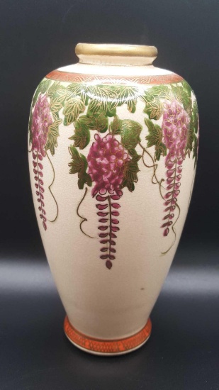 Vintage Japanese satsuma pottery wysteria vase