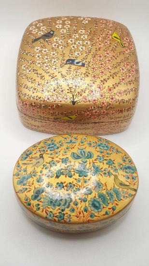 2 vintage Indian lacquer jewelry boxes