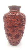 Vintage Chinese 5 tone dragon Cinnabar lacquer vase