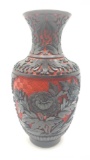 Vintage 2 tone Chinese Cinnabar lacquer vase, black over red