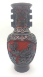 Vintage 2 color Chinese cinnabar lacquer vase