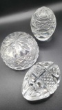 3 crystal paperweights, 2 signed Waterford