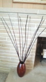 Wooden vase w/ decorative twigs