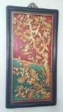 Large & fancy older Chinese carved wooden panel with birds