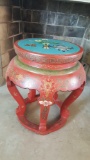 Hard to find Chinese red lacquer & Cloisonne enamel garden seat/stool