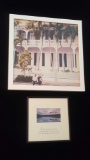 Two prints: costal landscape & quote, framed