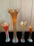 (4) Carnival glass vases, tallest is 16