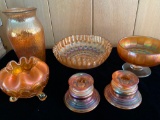 (6) Pcs. carnival glass incl. Northwood footed rose bowl.