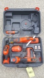 Black and Decker cordless tool set, cased