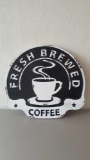 Enamel metal fresh brewed coffee sign