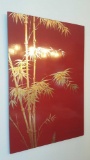 Signed Asian bamboo painting on board