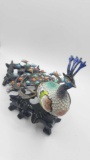 Vintage Chinese genuine silver enamel and jeweled peacock sculpture