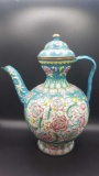 Polychrome enamel vintage tea pot
