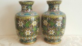 Matched pair of vintage Chinese enamel cloisonne vases, pair