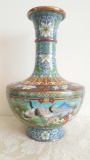Vintage Chinese cloisonne enamel vase w/ cranes