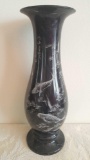 Hand carved Asian Koi fish hardstone vase, 12 inches