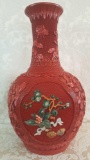 Oversized Vintage Chinese harstone inlay Cinnabar lacquer vase