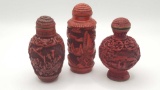 3 Chinese snuff bottles, red