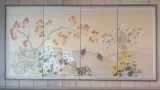 Older vintage Asian hand painted 4 panel screen