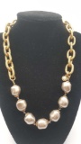 FABULOUS faux pearl & chain necklace SIGNED FRANCE