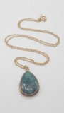 Genuine, large raw emerald drop necklace, gold filled