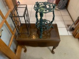 Corner Table with Glass Top - (2) Metal Plant Stands